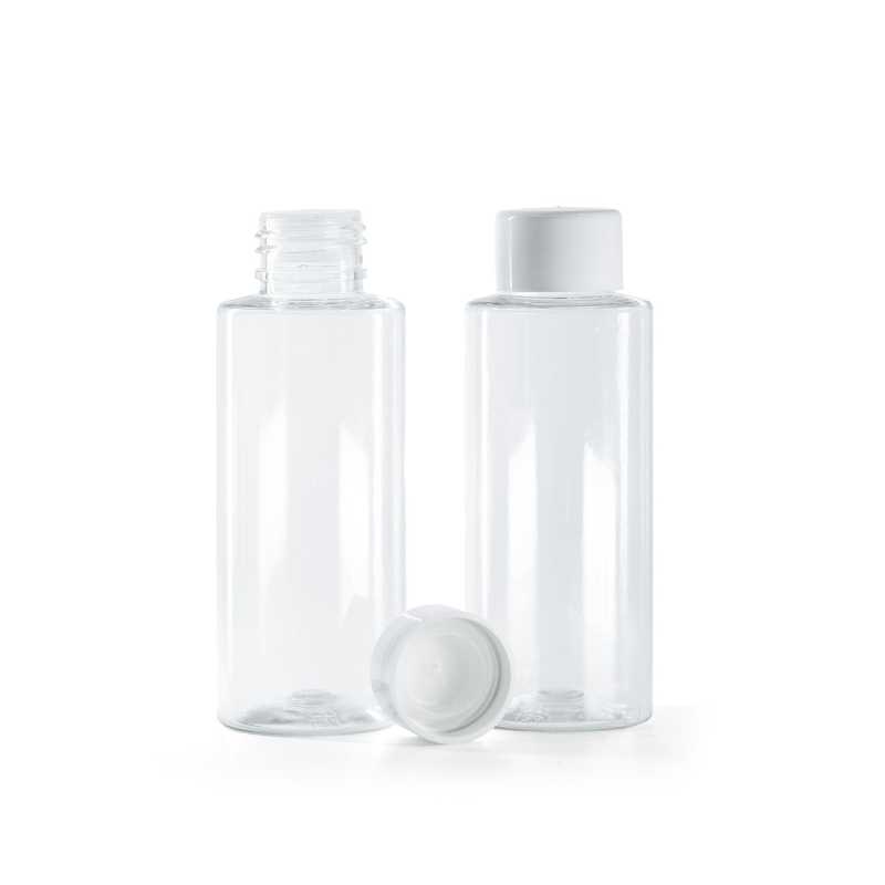 Clear Plastic Bottle, Smooth White Cap With Reducer, 100 ml