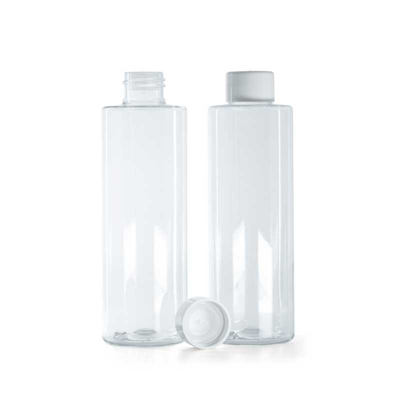 Clear Plastic Bottle, Smooth White Cap With Reducer, 200 ml