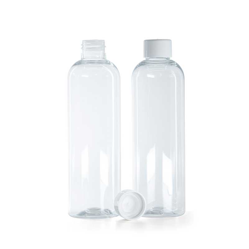 Clear Plastic Bottle, Smooth White Cap With Reducer, 250 ml