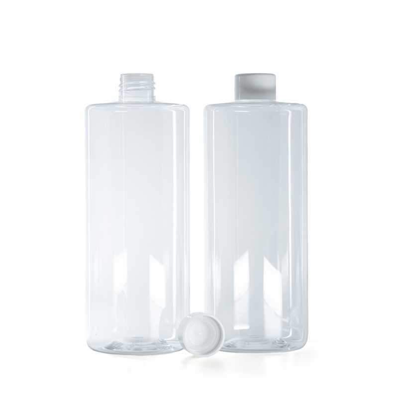 Clear Plastic Bottle, Smooth White Cap With Reducer, 500 ml