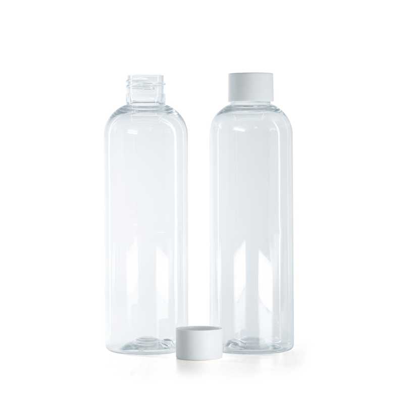 Clear Plastic Bottle, Matte White Cap, 250 ml