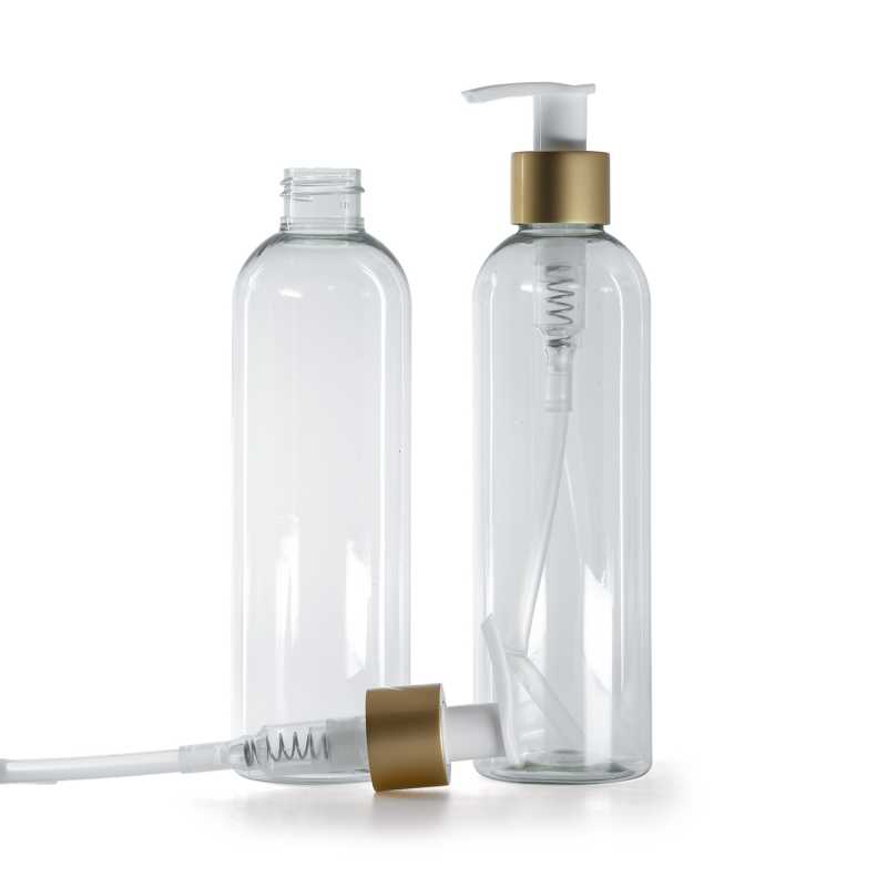 Recycled Plastic Bottle, White Lotion Pump With Matte Gold Collar, 250 ml
