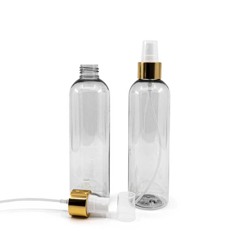 Transparent plastic bottle, ideal for storing a variety of liquids, oils, lotions, etc. It is semi-rigid, but can be squeezed. Made from recycled plastic.Volume