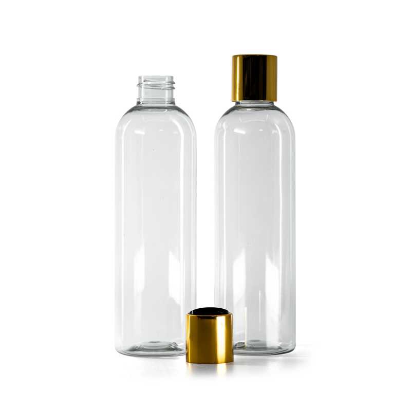 Recycled Plastic Bottle, Black Plastic Flip Top With Golden Aluminum Collar, 250 ml