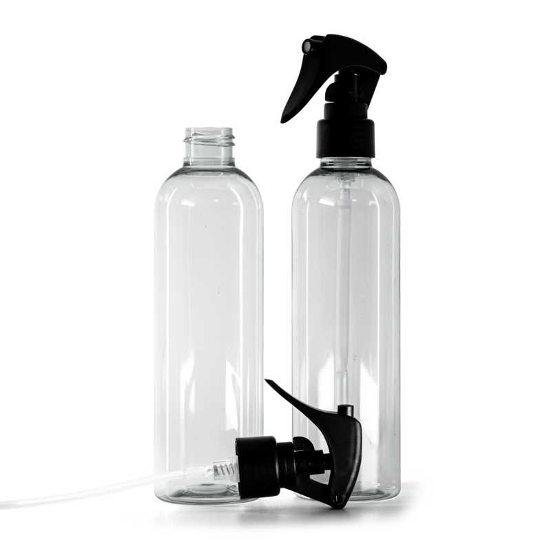 Recycled Plastic Bottle, Mini Trigger Spray, Matte Black, Smooth Collar, 250 ml