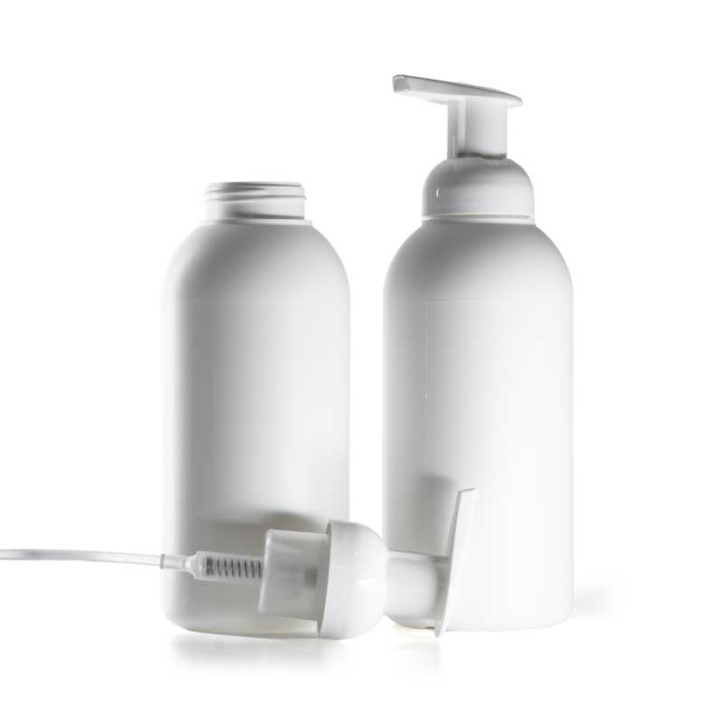 White Plastic Bottle, HDPE 40/410, White Plastic Foaming Pump, 500 ml