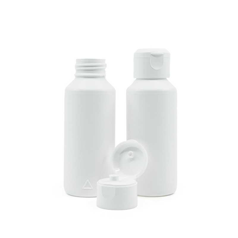 White Plastic Bottle, HDPE, White Flip Top, 100 ml