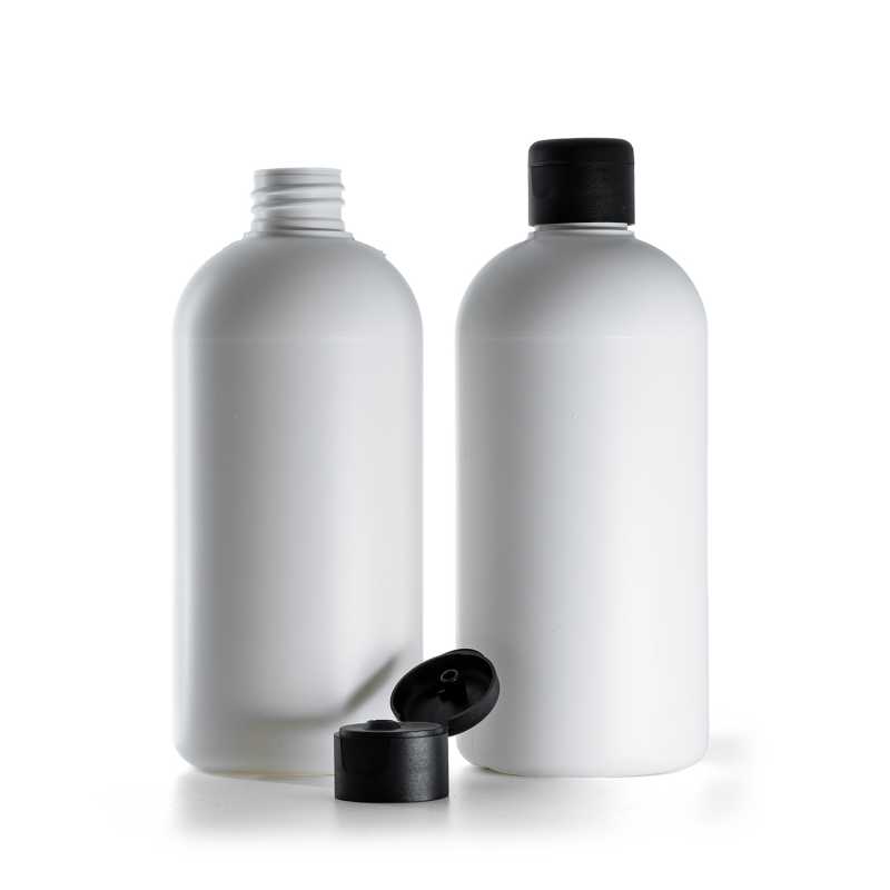 White Plastic Bottle, HDPE,  Matte Black Flip-Top, 500 ml