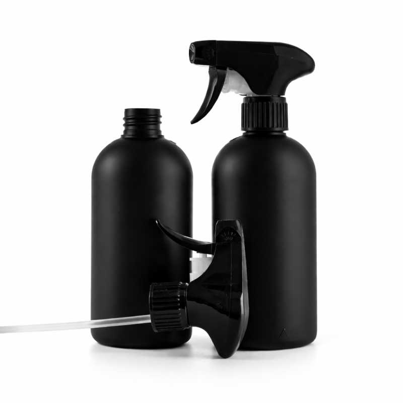 Black Plastic Bottle, HDPE, Black Trigger Sprayer, 500 ml