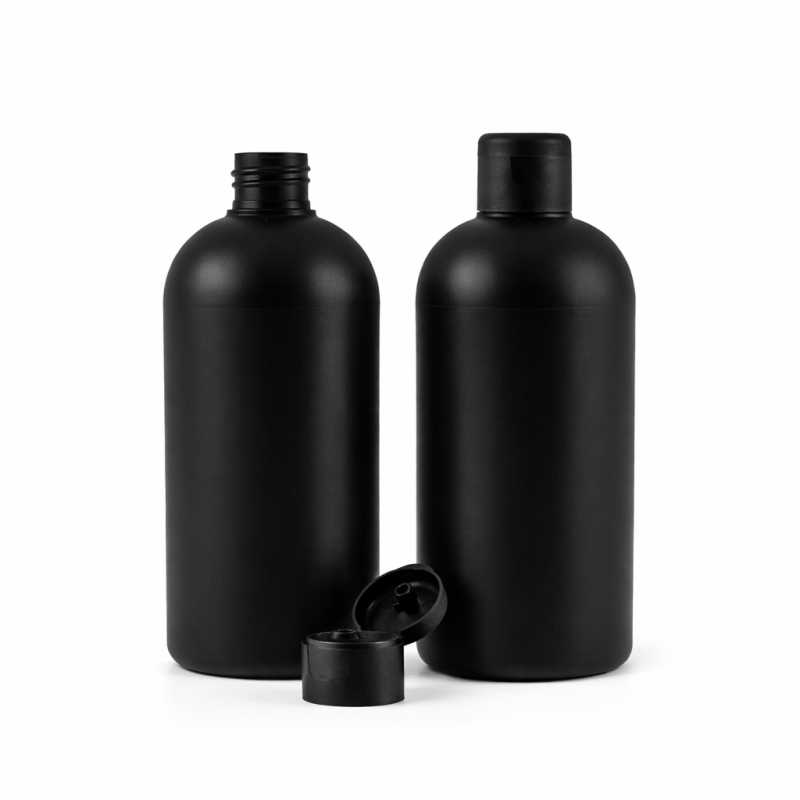 Black Plastic Bottle, HDPE, Matte Black Flip-Top, 500 ml
