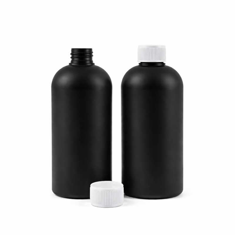 Black Plastic Bottle, HDPE, Saftey Cap, 500 ml