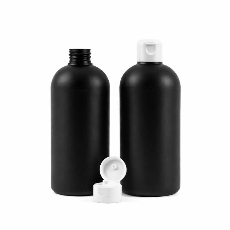 Black Plastic Bottle, HDPE, White Flip Top, 500 ml