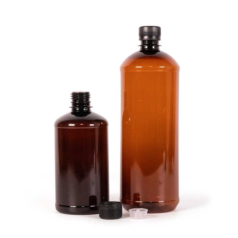 Brown Plastic Bottle, Black Tamper Evident Cap & Dropper, 1000 ml