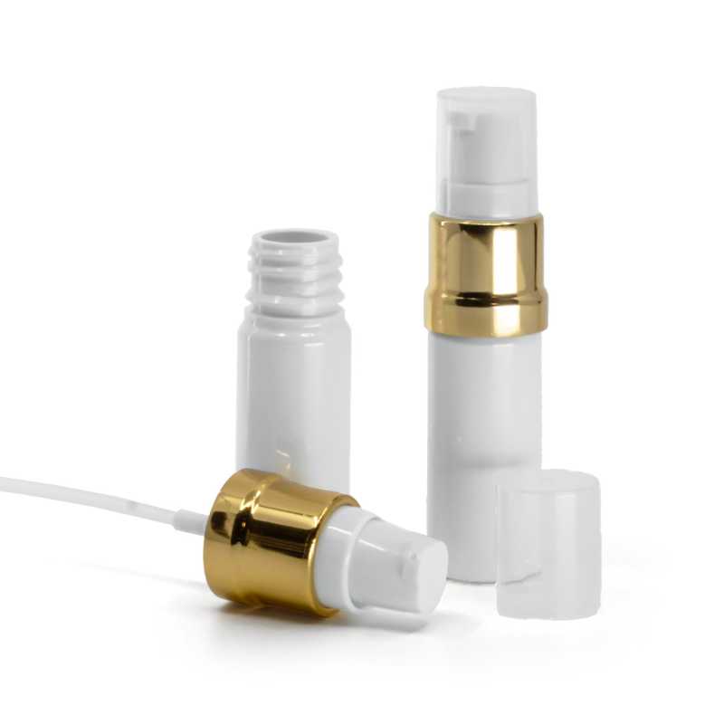 White Plastic Bottle, Glossy Gold White Pump, 10 ml