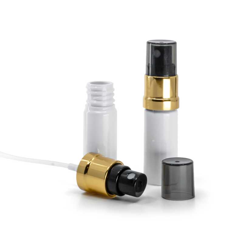 White Plastic Bottle, Gold Black Spray, Smoky Overcap, 10 ml