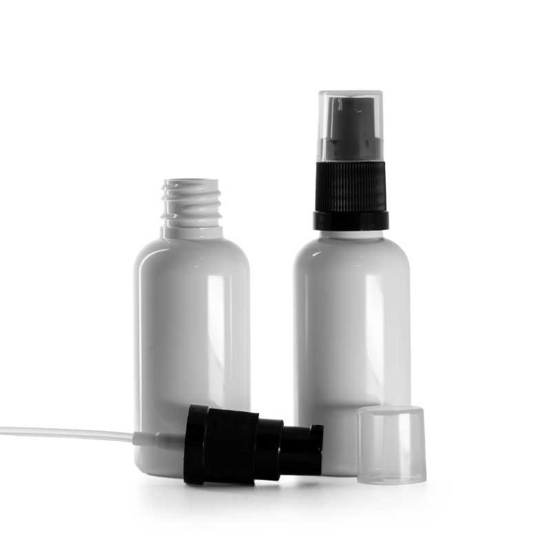 White Plastic Bottle, Black Lotion Pump, 50 ml