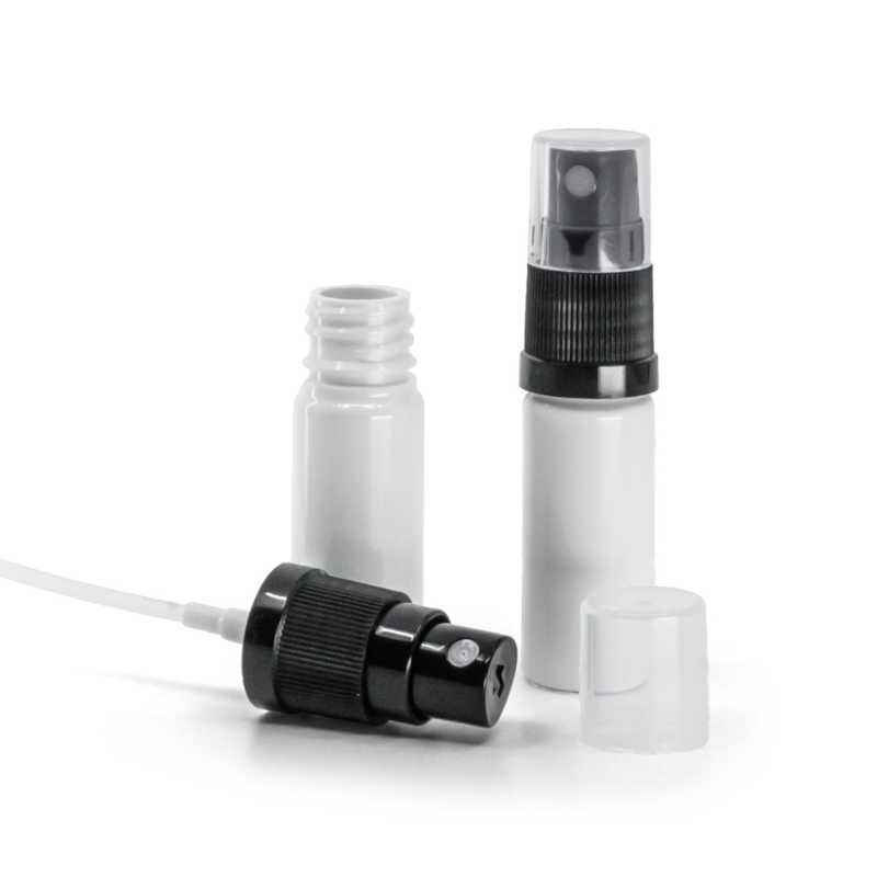 White Plastic Bottle, Black Spray, 10 ml