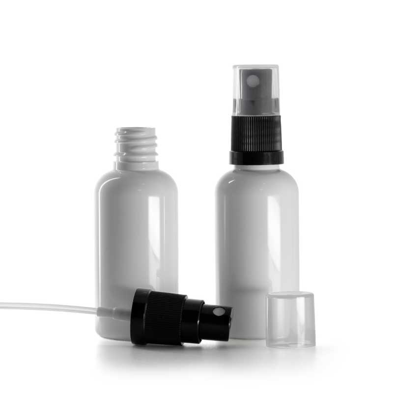 White Plastic Bottle, Black Spray, 50 ml