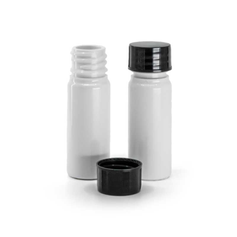 White Plastic Bottle, Black Cap, 10 ml