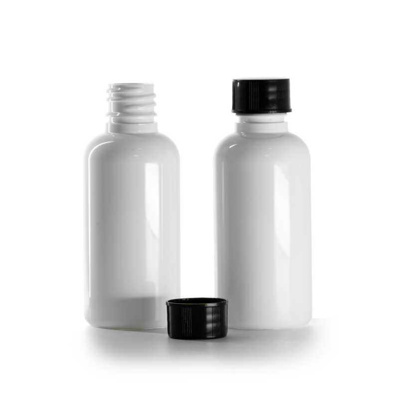 White Plastic Bottle, Black Cap, 50 ml
