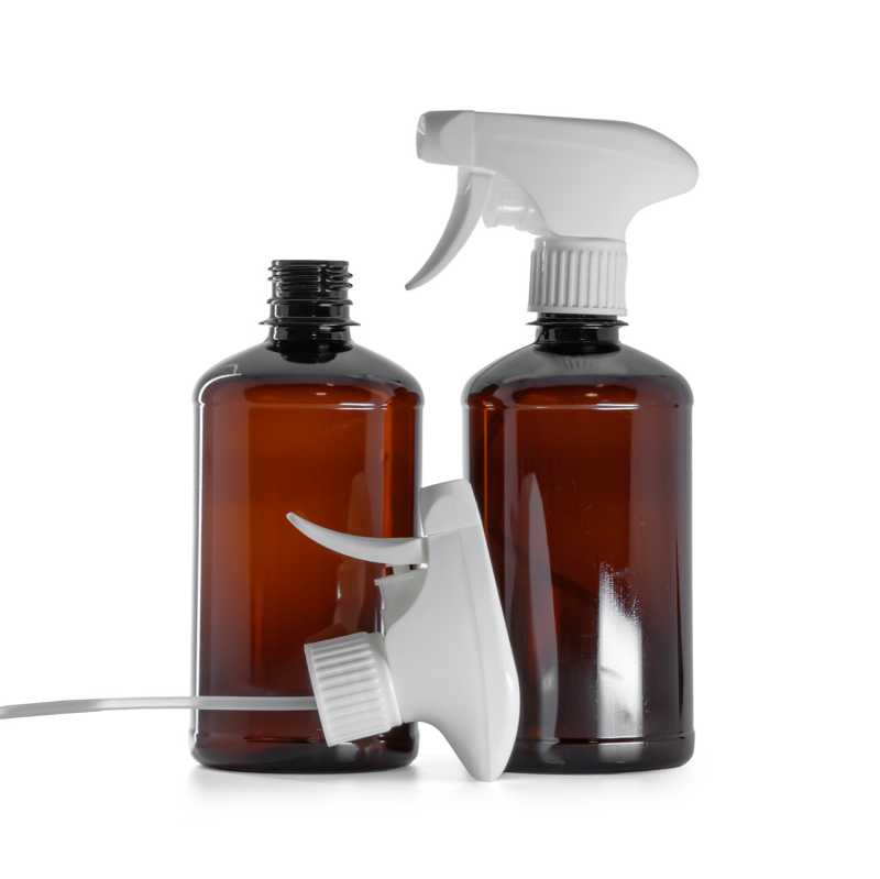 Brown Plastic Bottle, White Trigger Sprayer, 500 ml