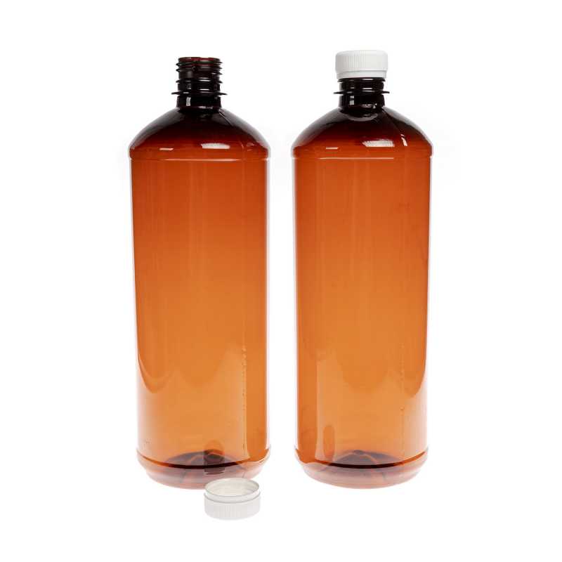 Brown Plastic Bottle, White Cap, 1000 ml