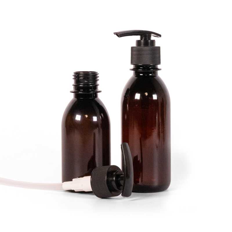 Brown Plastic Bottle, Black Lotion Pump, 150 ml