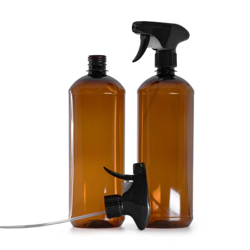 Brown Plastic Bottle, Black Trigger Sprayer, 1000 ml