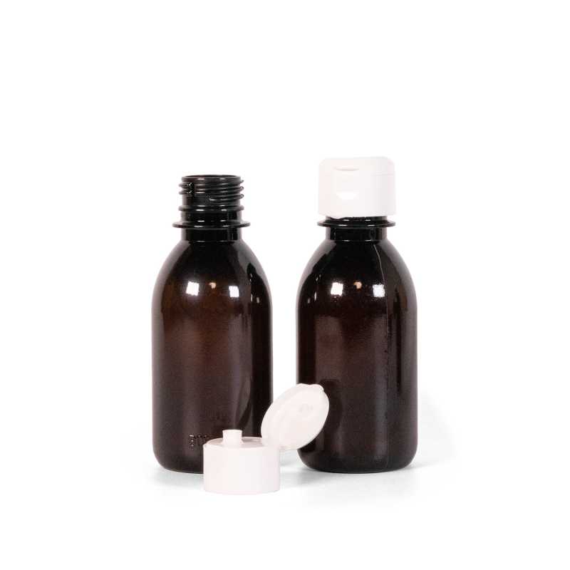 Brown Plastic Bottle, Clear Flip Top, 150 ml
