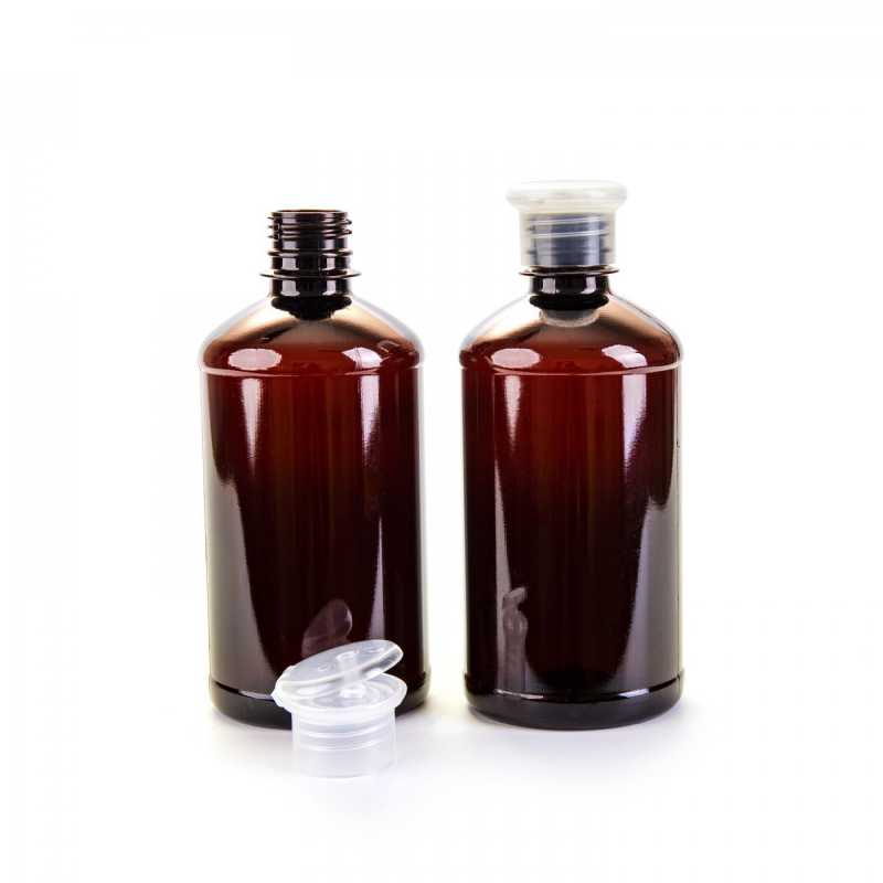 Theplastic bottle with a volume of 500 ml serves as a packaging material for various liquids or powders. Thanks to its brown colour, it effectively protects the