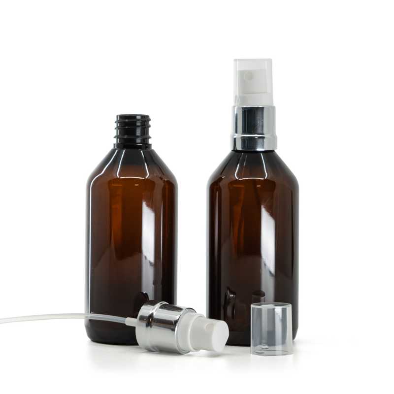 Amber Plastic Bottle, Silver White Spray, 115 ml