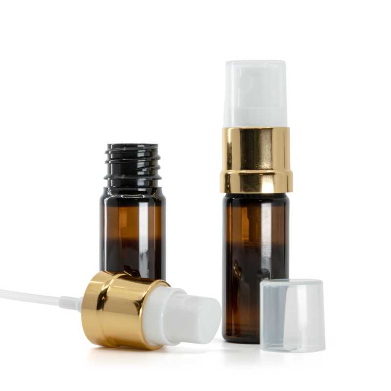 Amber Plastic Bottle, Gold White Spray, 10 ml