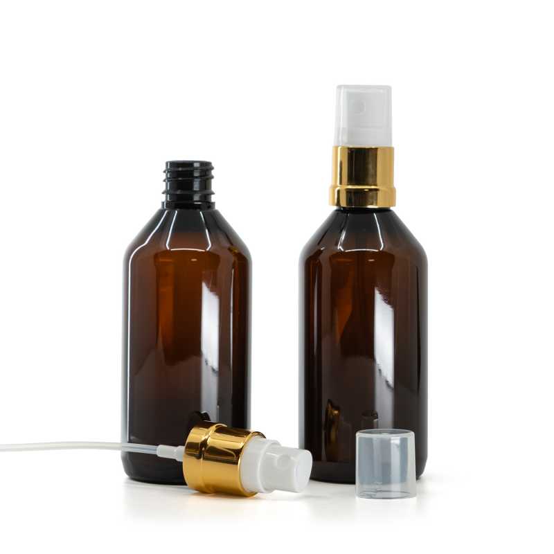 Amber Plastic Bottle, Gold White Spray, 115 ml