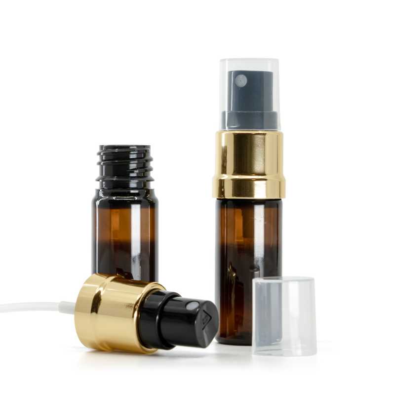 Amber Plastic Bottle, Gold Black Spray, 10 ml