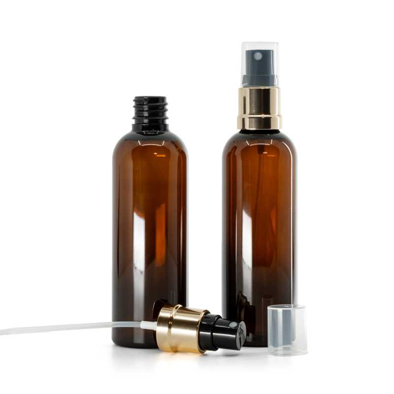 Amber Plastic Bottle, Gold Black Spray, 100 ml