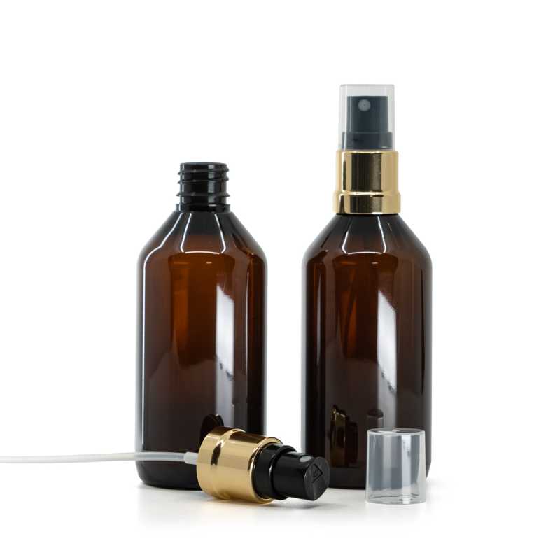 Amber Plastic Bottle, Gold Black Spray, 115 ml