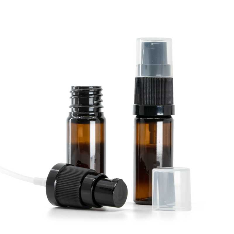 Amber Plastic Bottle, Black Lotion Pump, 10 ml