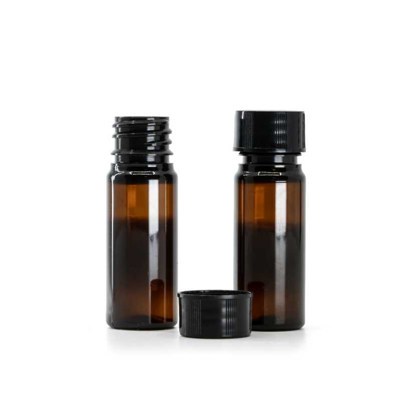 Amber Plastic Bottle, Black Cap, 10 ml
