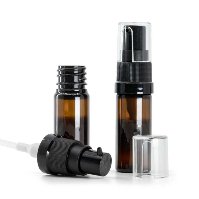 Amber Plastic Bottle, Oil Pump, 10 ml