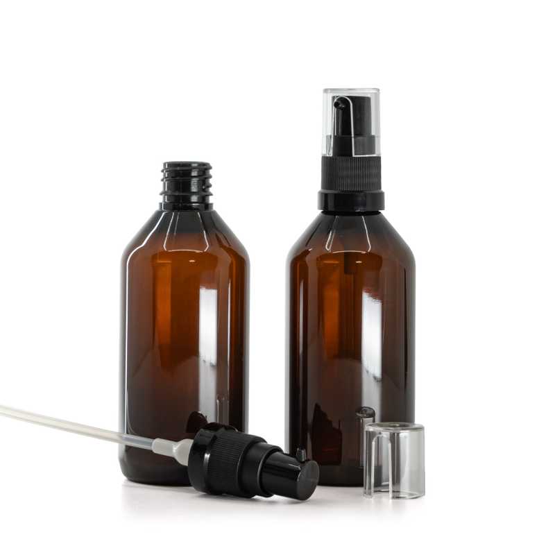 Amber Plastic Bottle, Oil Pump, 115 ml