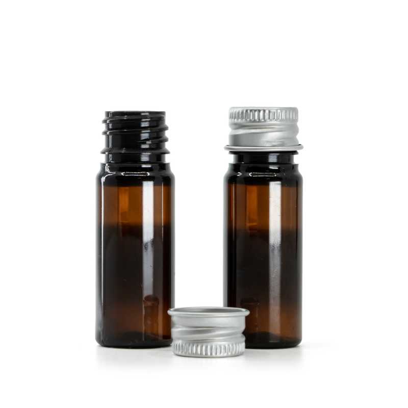 Amber Plastic Bottle, Silver Aluminium Cap, 10 ml