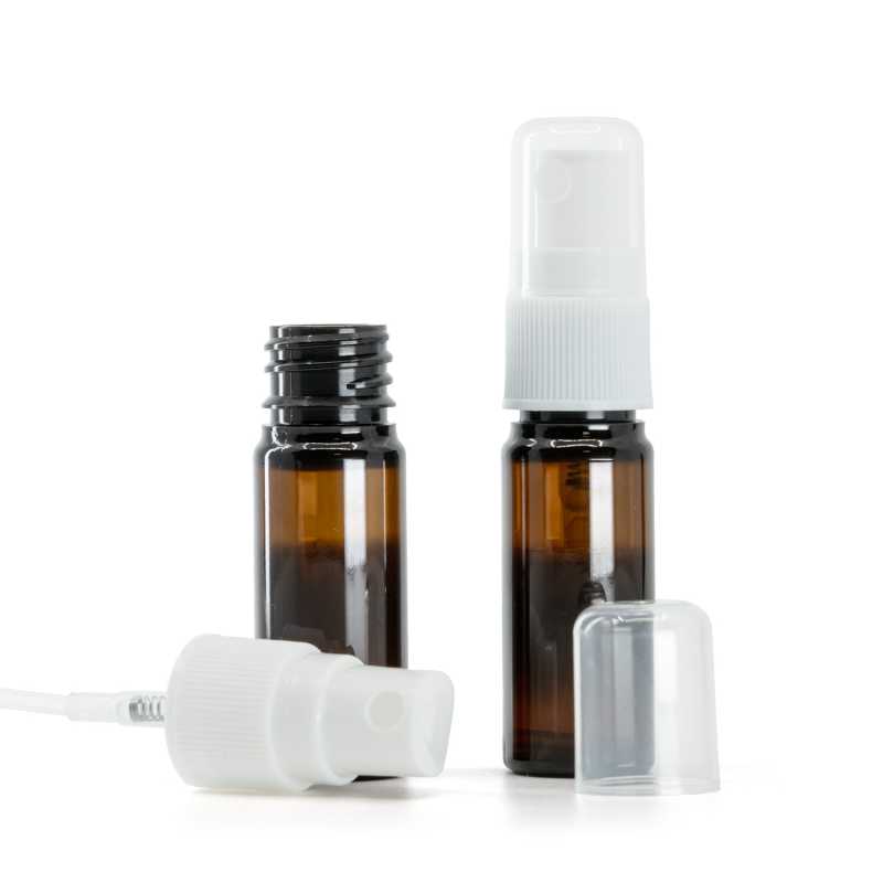 Amber Plastic Bottle, White Spray Pump For Plastic Bottle, 10 ml