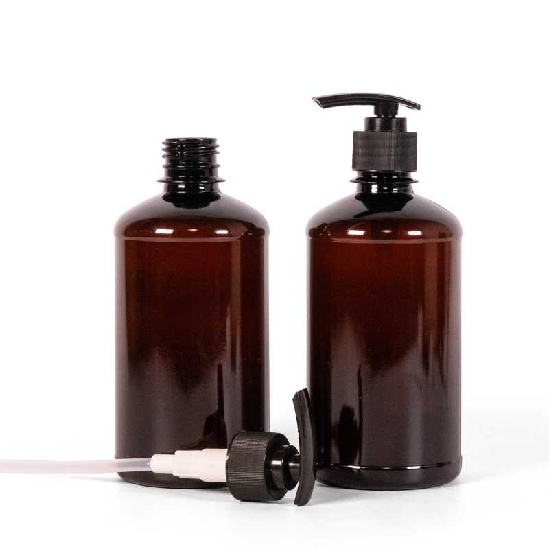 Brown Plastic Bottle,  Lotion Black Plastic Pump, 500 ml,