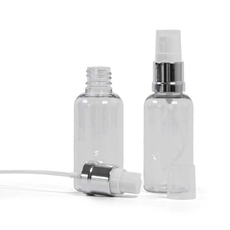 Clear Plastic Bottle, Silver White Spray, 50 ml