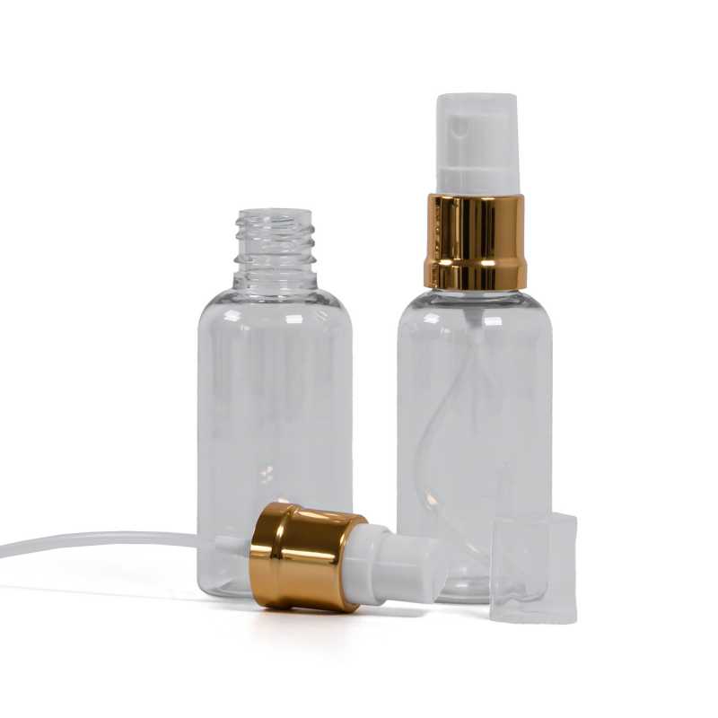 Clear Plastic Bottle, Gold White Spray, 50 ml
