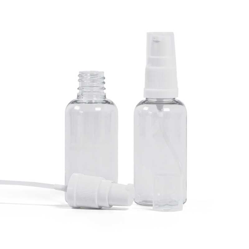 Clear Plastic Bottle, White Lotion Pump, 50 ml