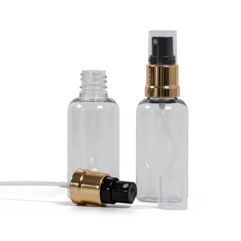 Clear Plastic Bottle, Gold Black Spray, 50 ml