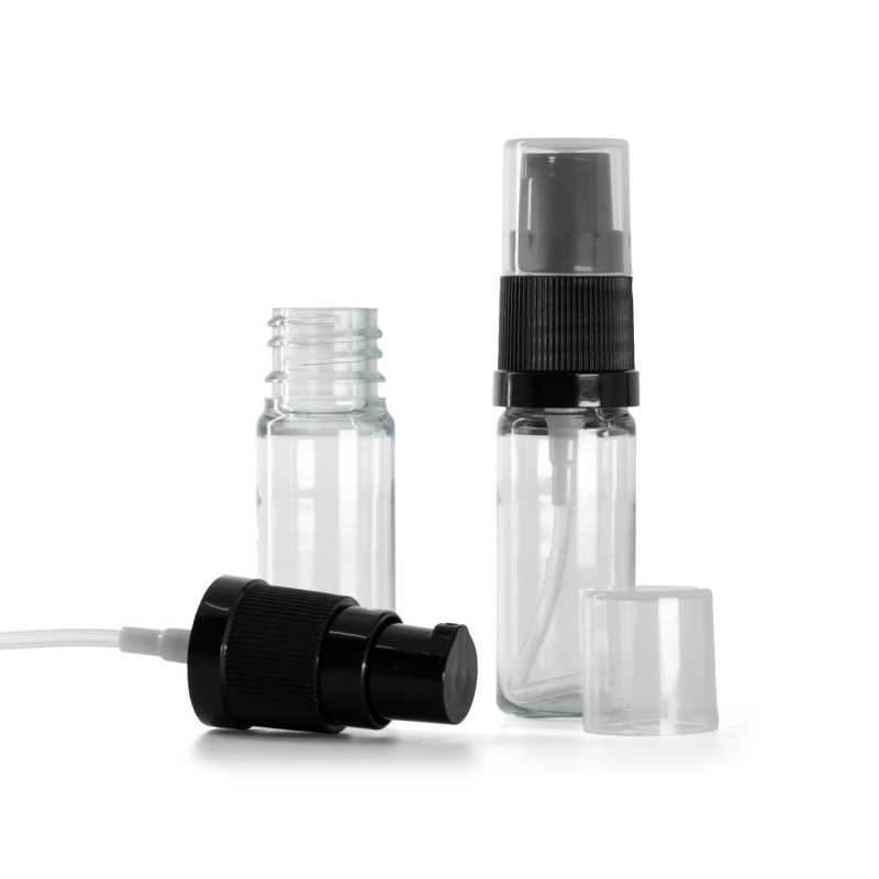 Clear Plastic Bottle, Black Lotion Pump, 10 ml