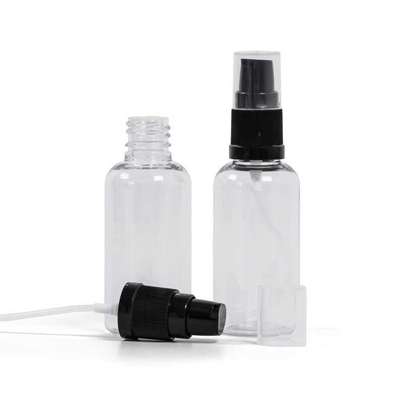 Clear Plastic Bottle, Black Lotion Pump, 50 ml