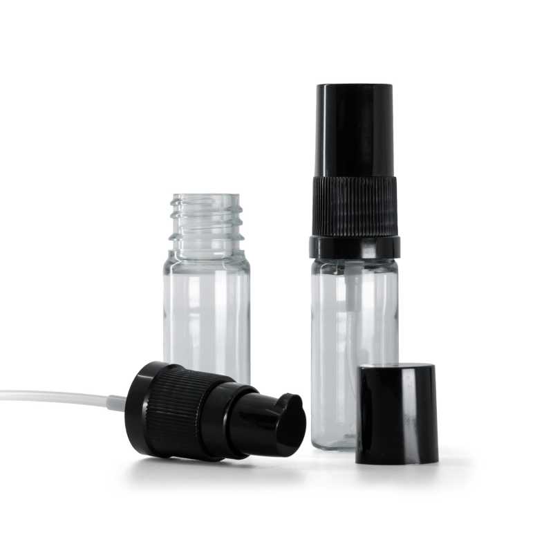 Clear Plastic Bottle, Black Lotion Pump with Black Overcap, 10 ml